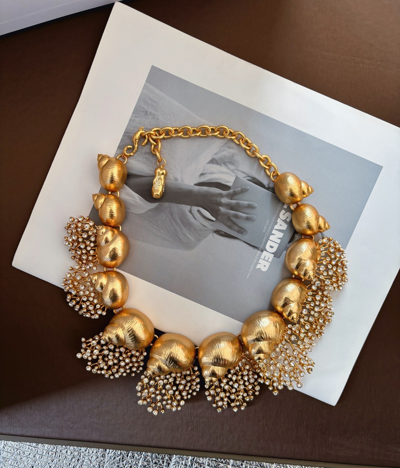 🎁NEW Schiaparelli Women Conch Rhinestone 18K Gold Necklace Lover Gift