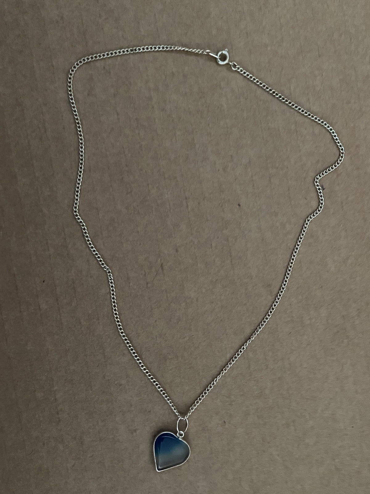 Blue Opaque/ Ombré Style Heart Pendant Necklace – 46cm Chain