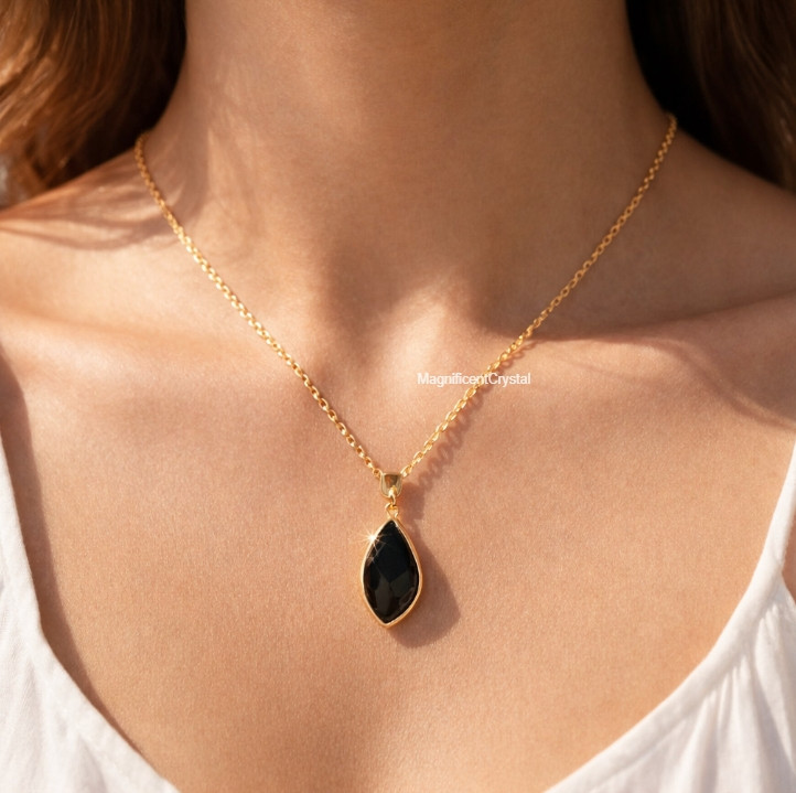 Black Obsidian Necklace Protection Grounding Pendant Women Crystal Jewelry Gift