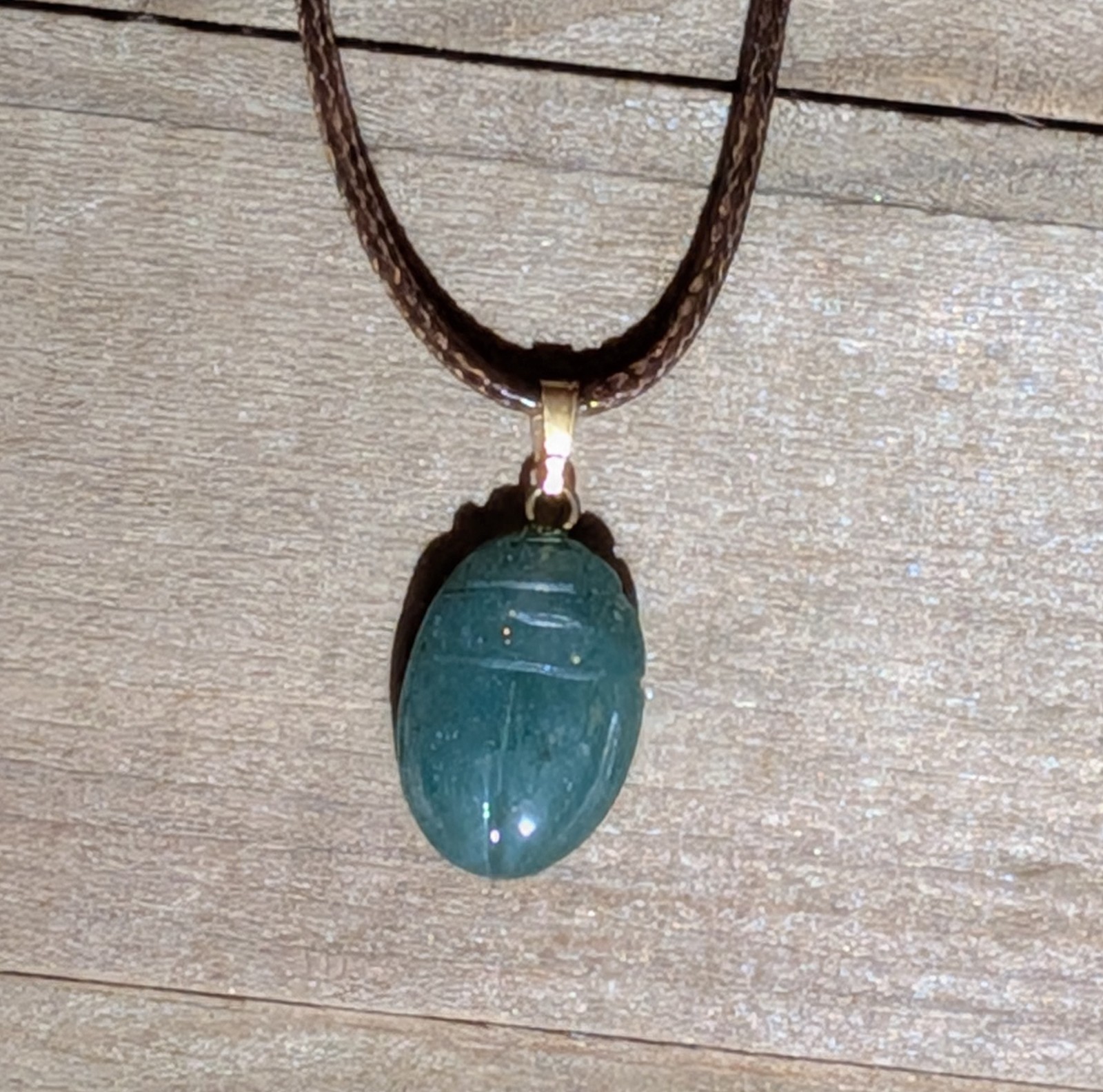 Green Aventrine ScarStlab Charm Pendant Necklace on Brown Cord,