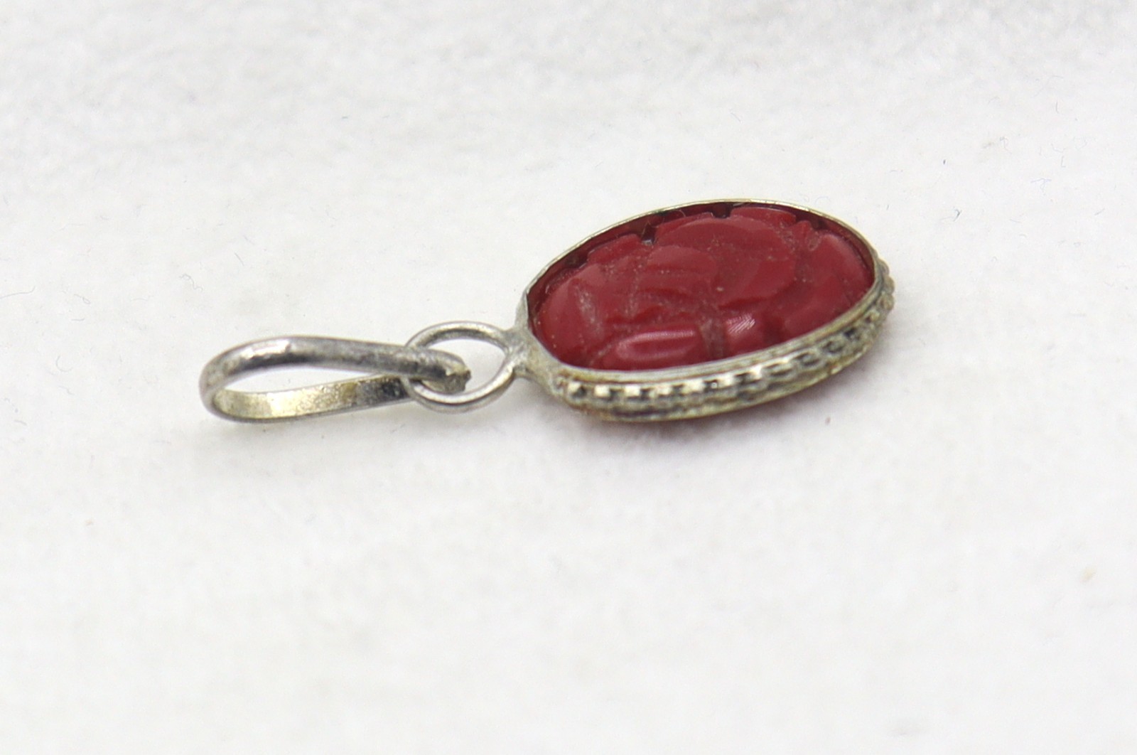 Natural Carving Coral Orange Color Gemstone German Silver pendant 1 Inch