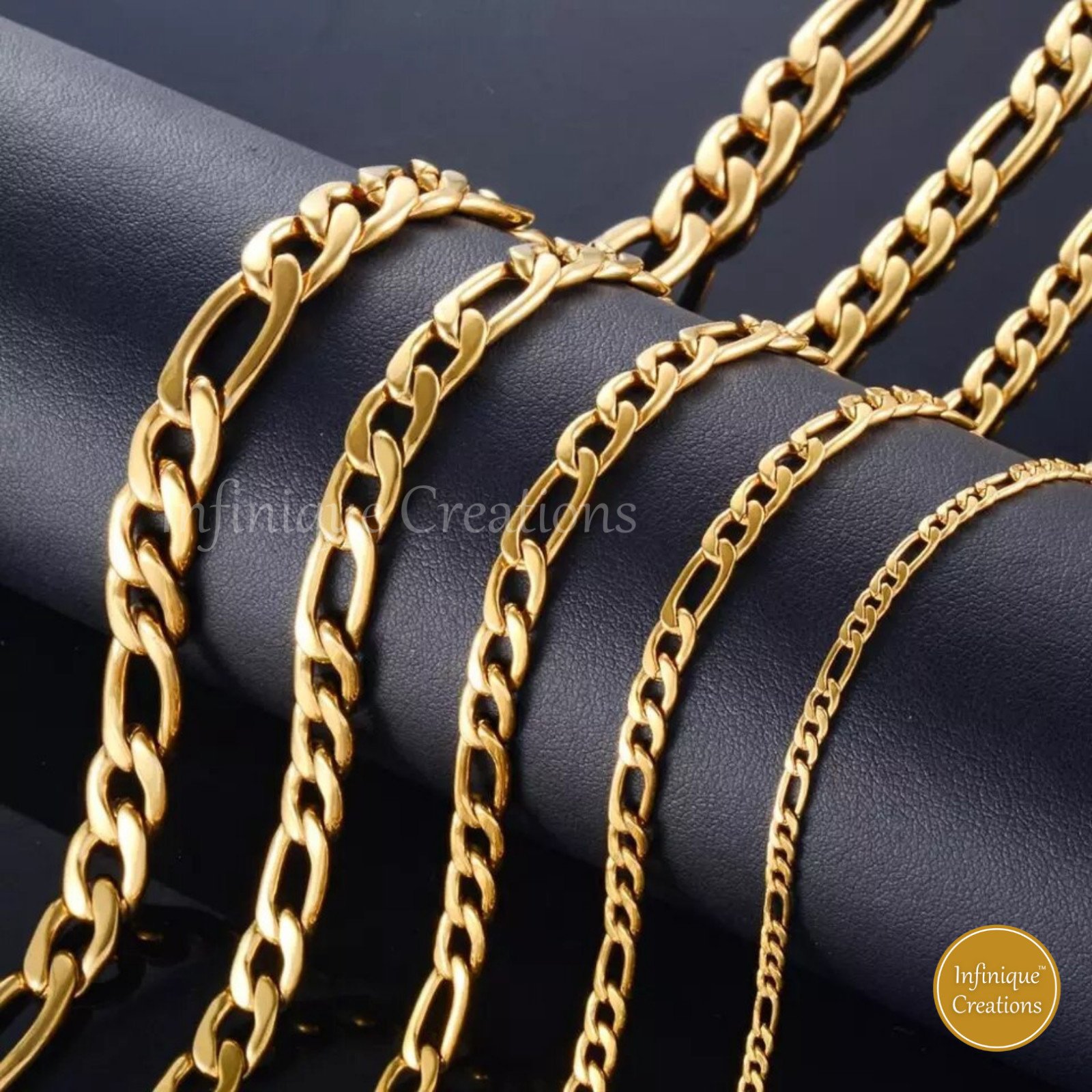 18K Gold Plated Stainless Steel Figaro Chain Bracelet Necklace 7-38″ 3-12mm