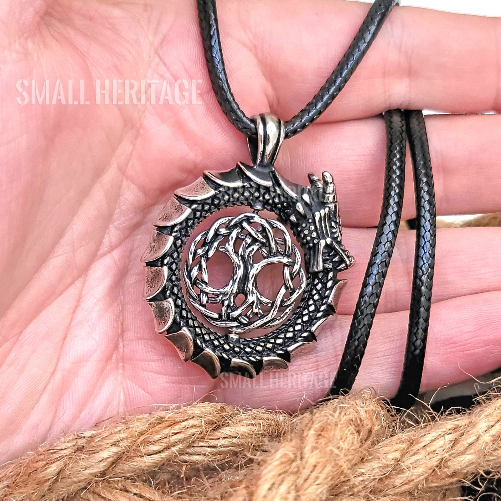 Viking Dragon Necklace 316L Stainless Steel Pendant Chain Norse Amulet Yggdrasil