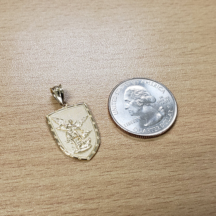 Gold St. Michael Shield Pendant Necklace | Protection Charm | 10k / 14k