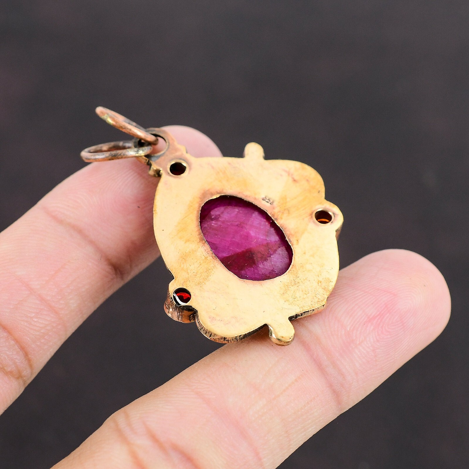 Valentines Deal Copper Oval Natural Kashmir Rubi Mozambique Garnet Boho Pendant