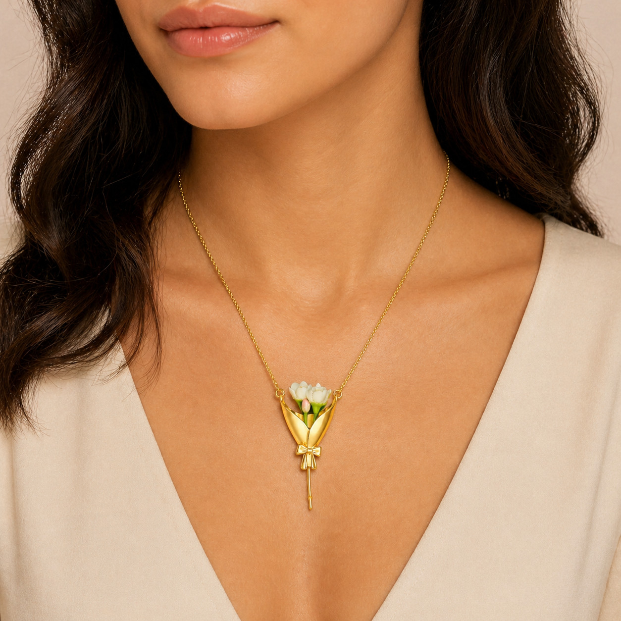 Bouquet Necklace Flower Holder Necklace Pendant Floral Vase Necklaces Gift