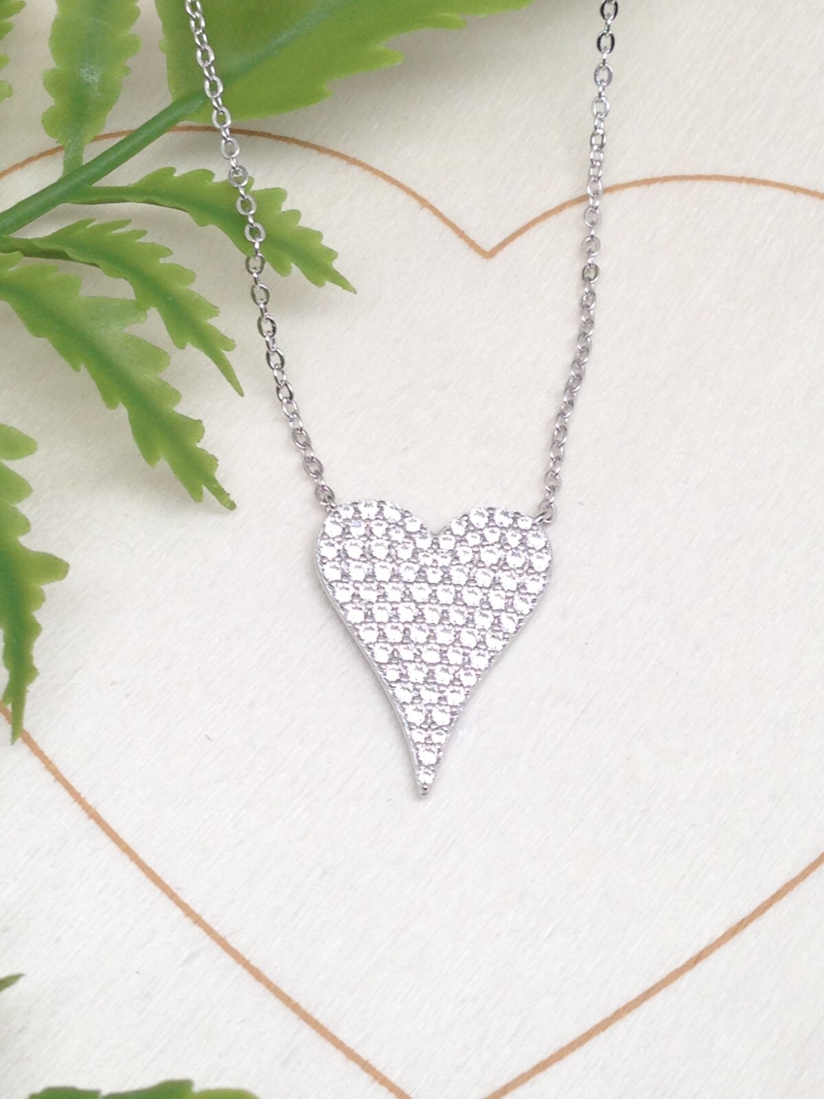 Cz Heart Pendant Necklace 925 Sterling Silver Pave Cz Heart Love Charm 19mm0.75″