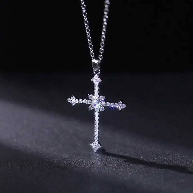 Cross elegant necklace pendant simulated diamonds size 40mm by 26mm