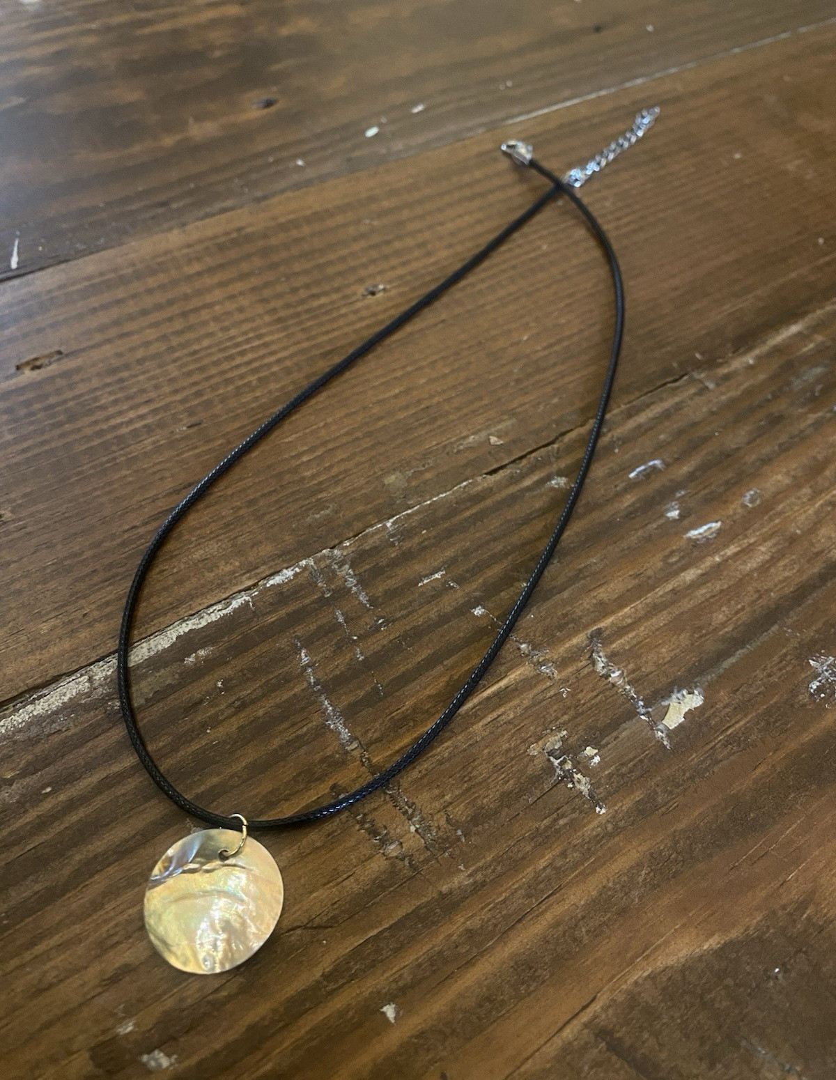 Pendant Necklace | Black Cord, Sand/Natural Texture Shell (20 mm/0.75″)