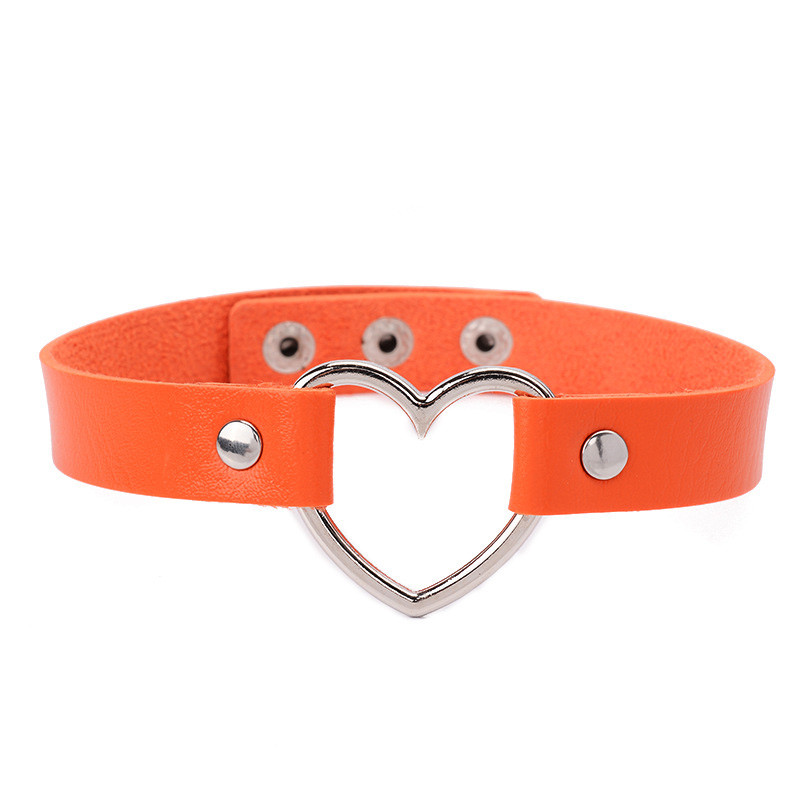 Heart Choker Necklace Faux Leather Collar Black Pink Adjustable Rivet Chocker