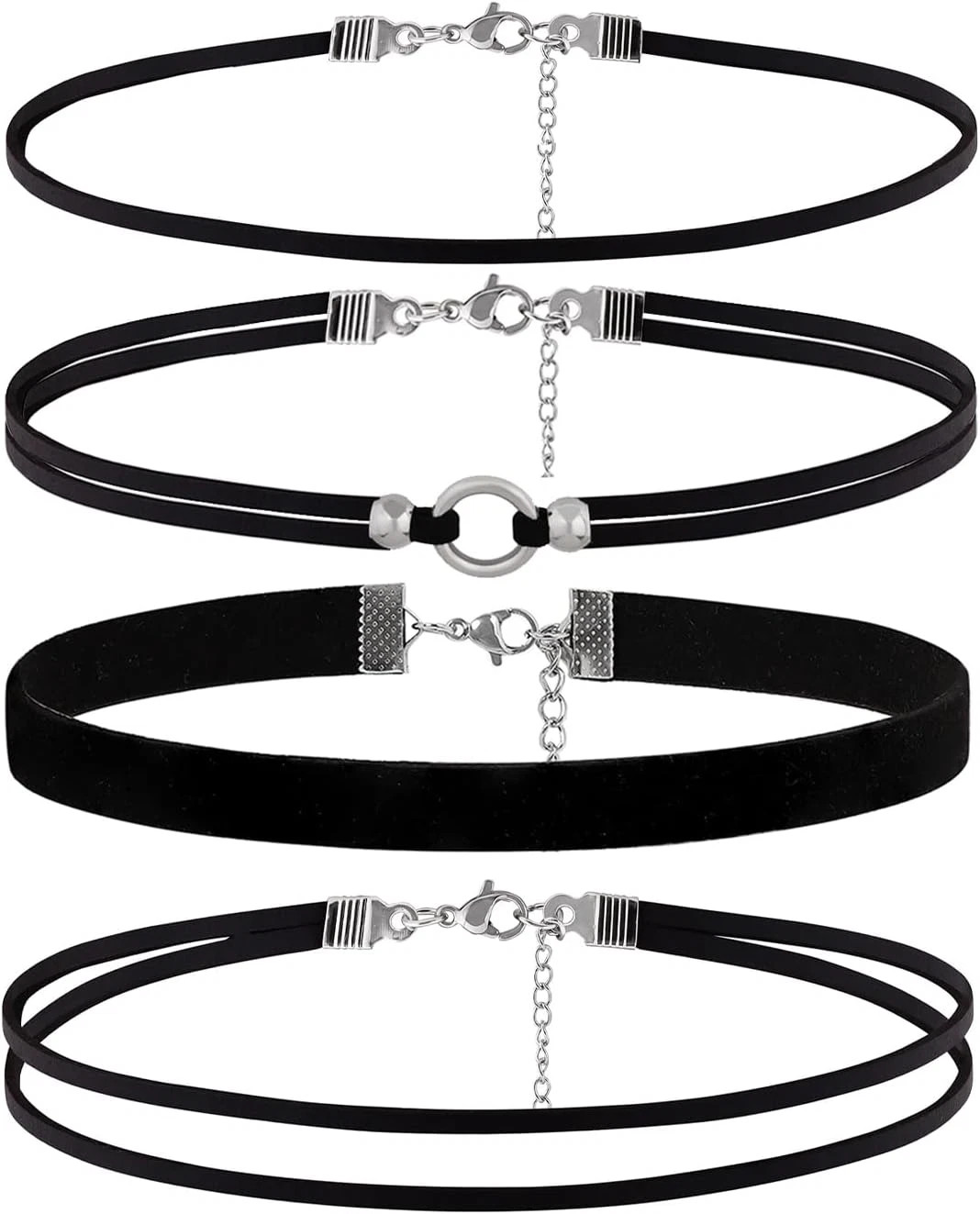 4PCS Black Choker for Women Black Lace Velvet Chocker Set Layered Classic Choker
