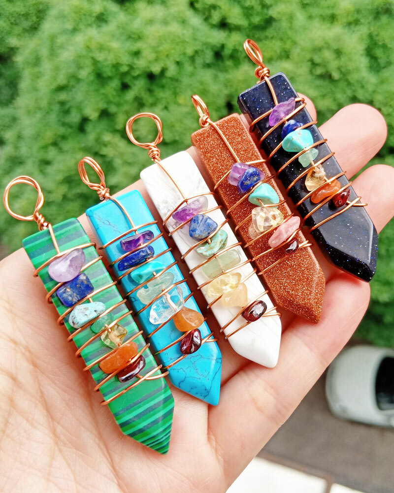 5pcs Turquoise Vary stone 7 Chakra Pendants Sword Reiki Healing Amulet Energy GQ