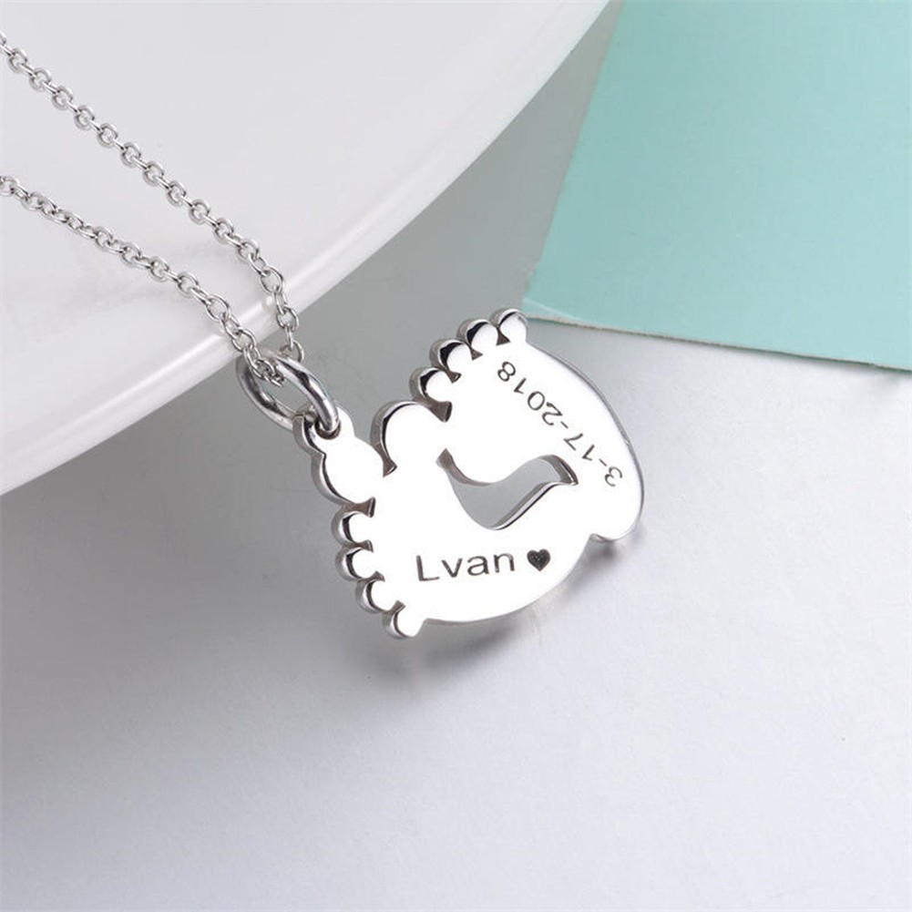 Custom Engraved Baby Feet Nameplate Necklace Charm Jewelry Mother Gift