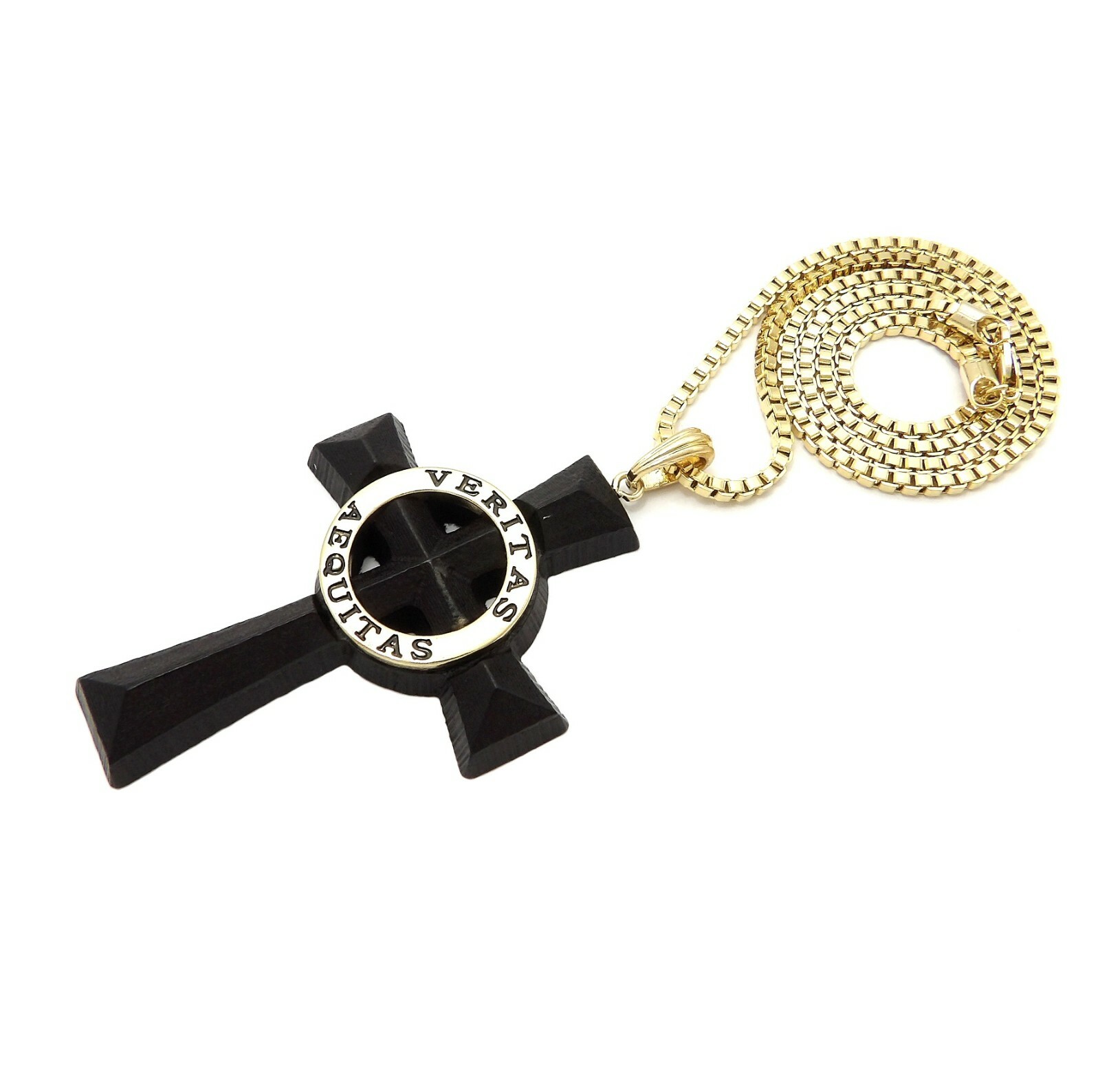Veritas Aequitas Boondock Saints Cross Pendant 3mm/24″,30″ Box Chain Necklace