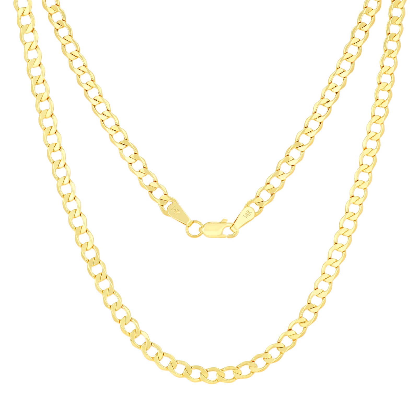 14K Yellow Gold 2.5mm Italian Cuban Curb Chain Link Necklace Mens Women 16″- 26″