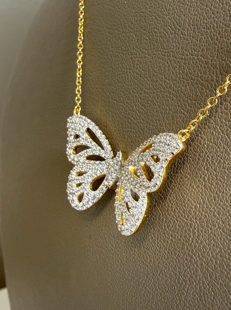 Diamonique x Jennifer Miller Butterfly Necklace 14K YGP 925 1.55ctw QVC Retired