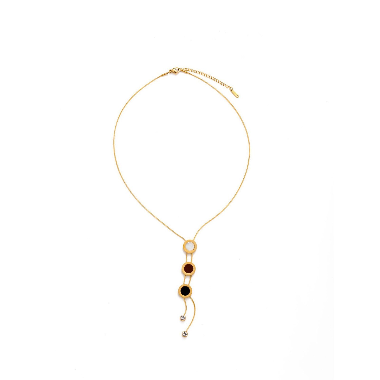 Woman 18K Gold Plated Roman Numeral Mother of Pearl Enamel Round Chain Necklace