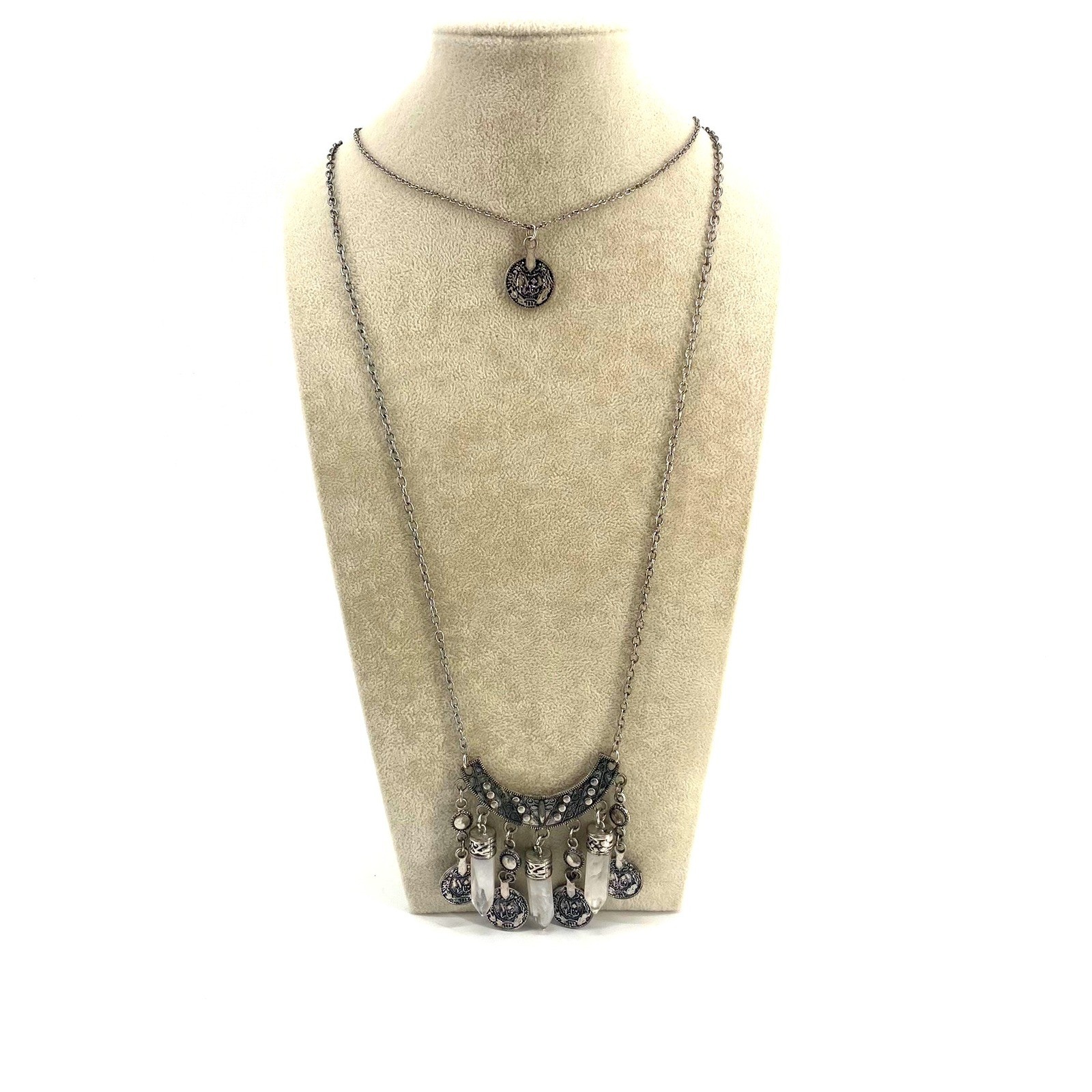 Boho Layered Necklace Set Silver Tone Pendant Crystal Tassel Charm Jewelry 20-32