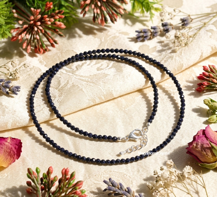 Genuine Blue Goldstone Choker Healing Spiritual Manifestation Crystal Women Gift