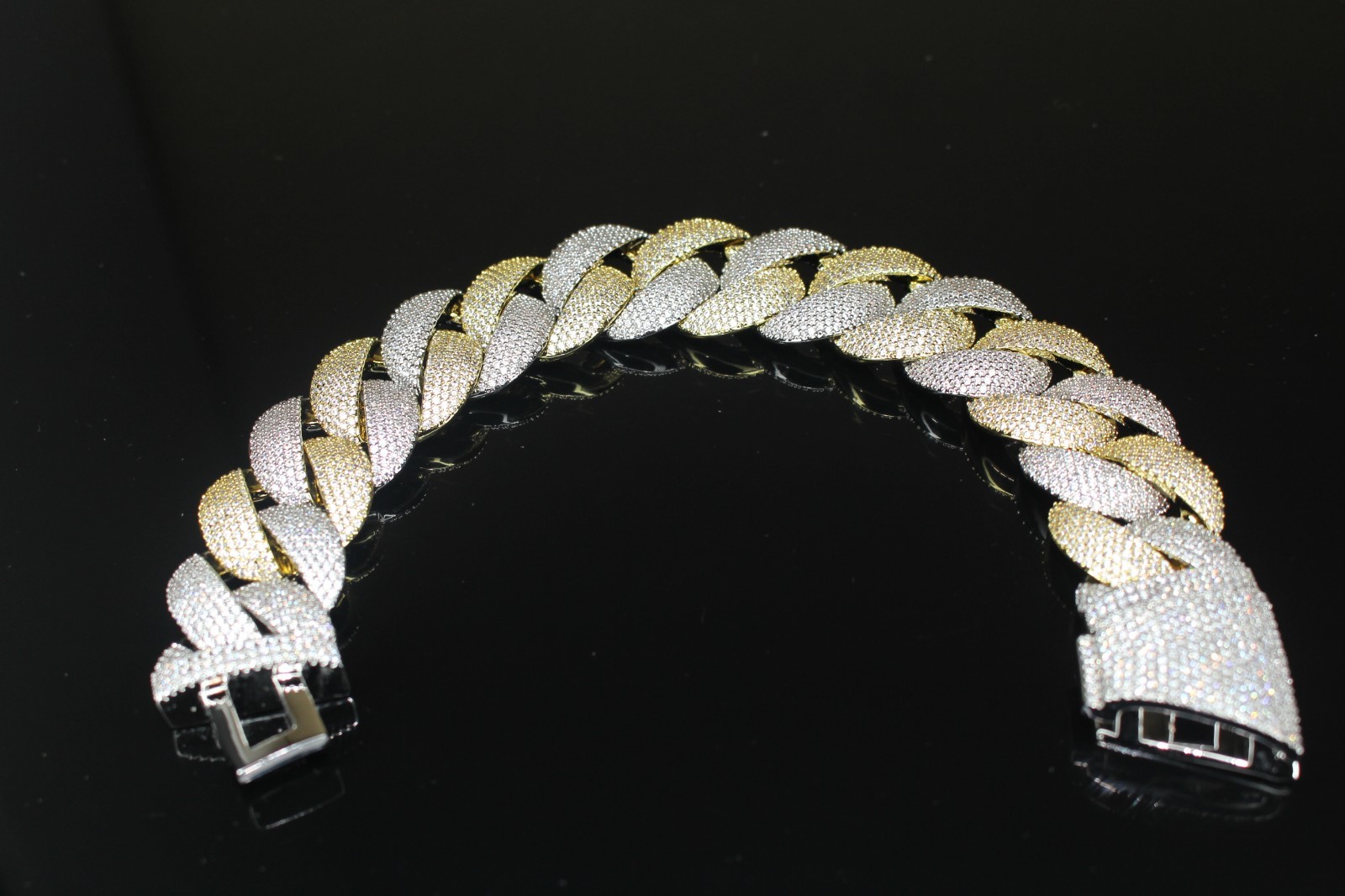 XXL 14k STAMPED Cuban Miami 24mm 68ctw Lab Sim Diamond 2-TONE Gold Bracelet 156g