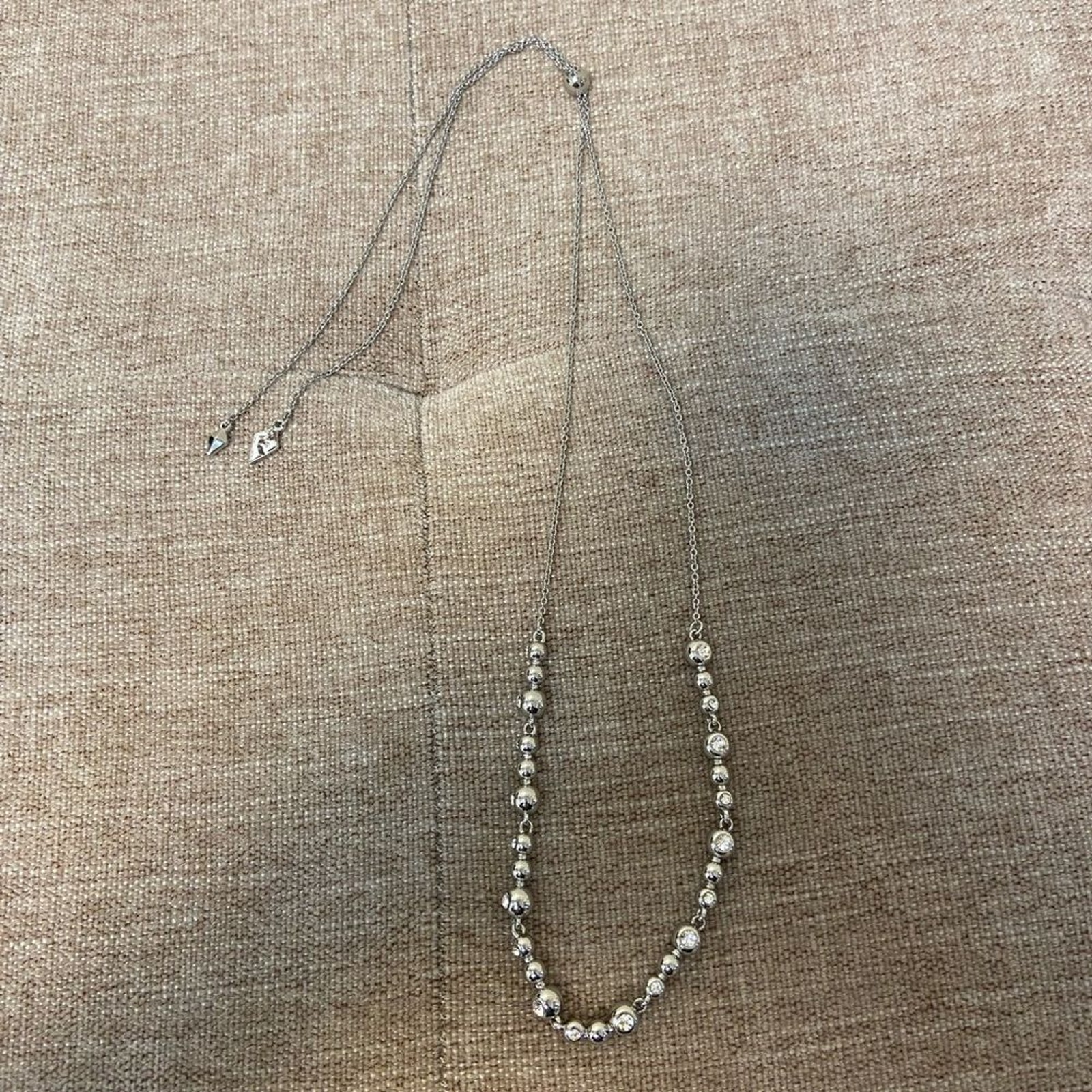 AU Jewelry Silver tones graduated beads rhinestone adjustable