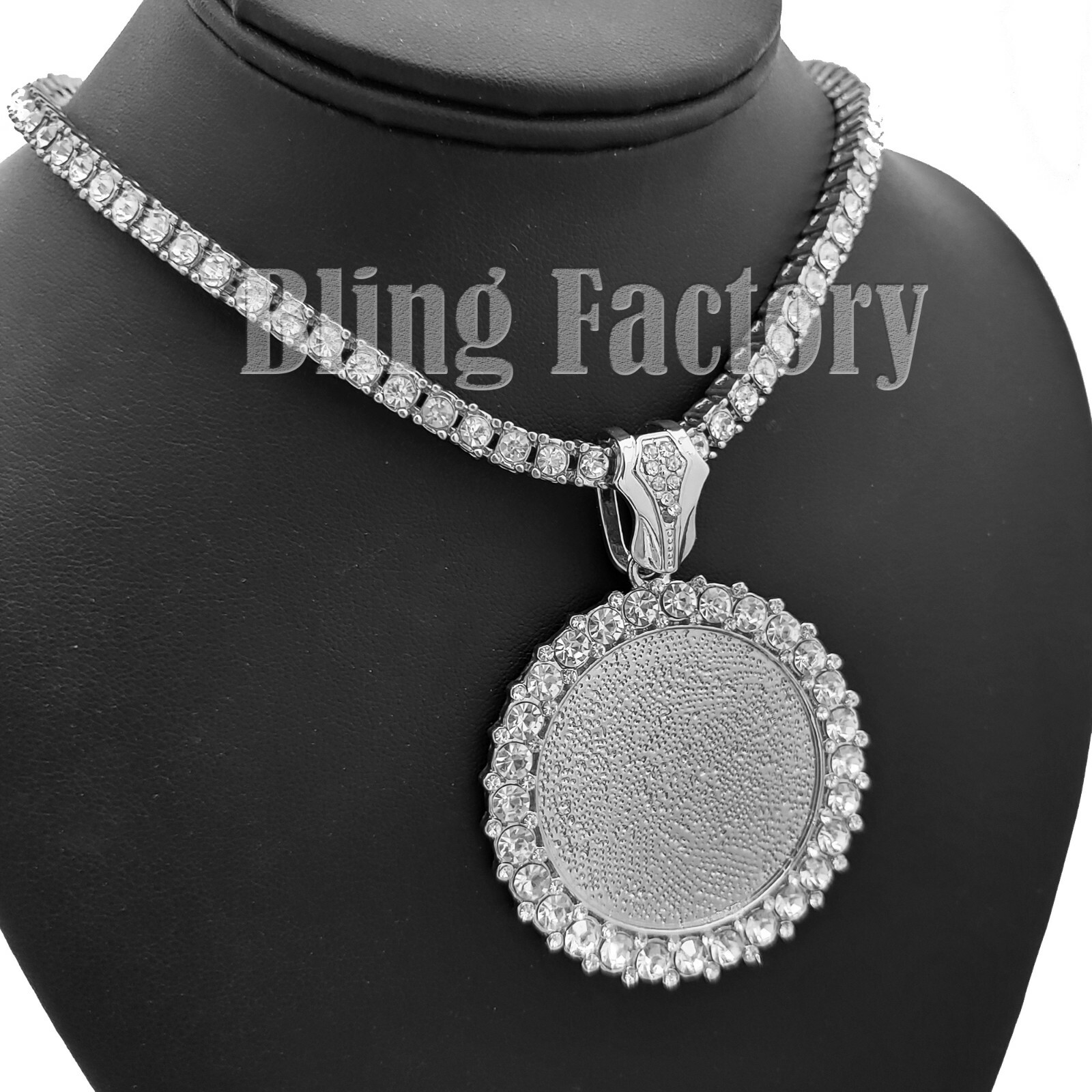 Picture Frame Pendant & 16″ 18″ 20″ 1 Row Tennis Choker Chain Hip Hop Necklace