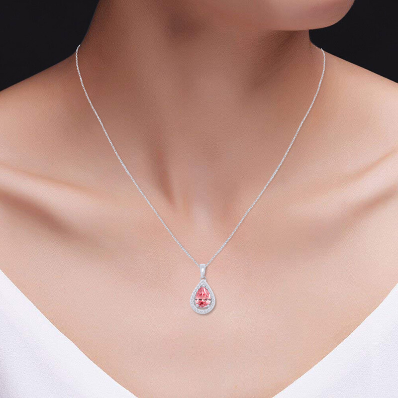 Teardrop Pendant 18″ Necklace Simulated Birthstone 14K White Gold Plated Silver