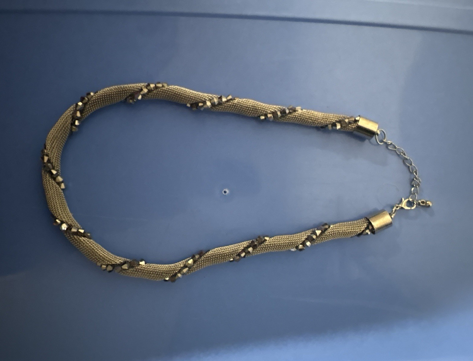 Gold & Silver Tone Mesh Chain Necklace w/ Extender, Spring Ring Closure