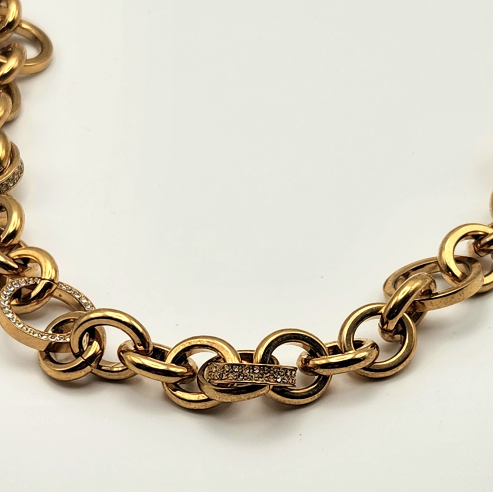 Michael Kors Gold Tone 26″ Rolo Link Necklace Crystal Pave Toggle Statement