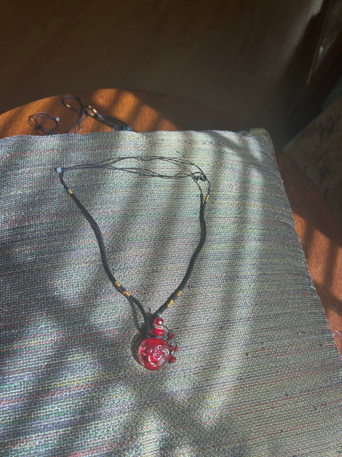 Handmade Perfume Bottle Necklace On a Cord 24 inch Red