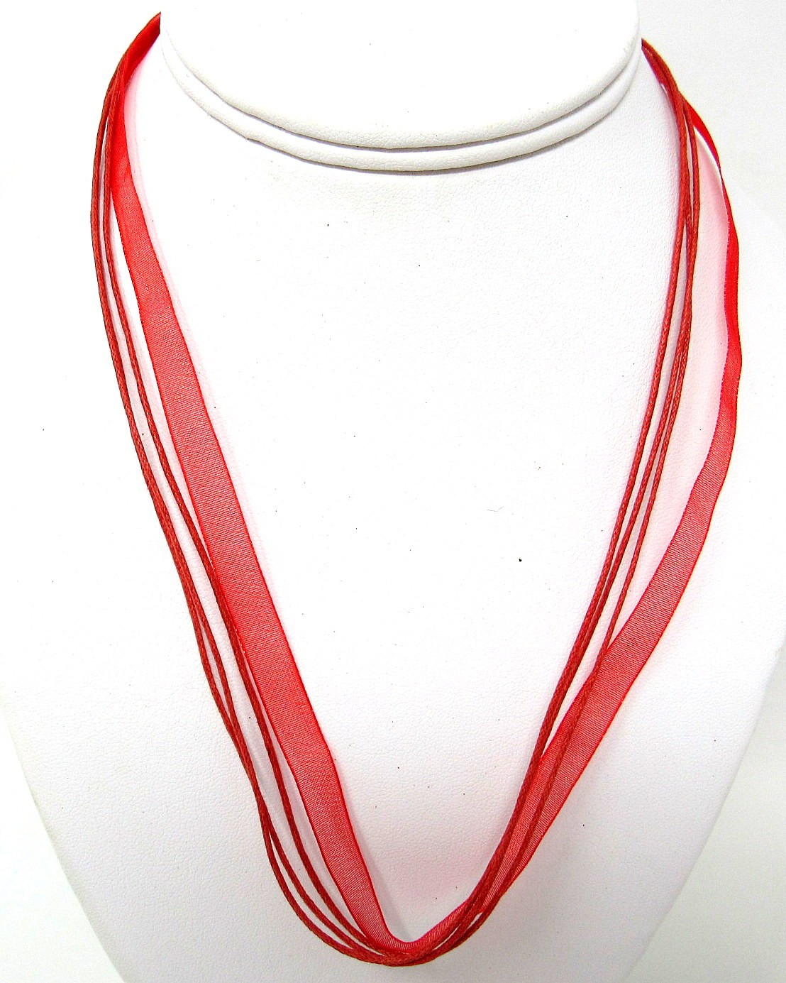 Red Organza Ribbon Necklace Aqua Choker 3 Waxed Cords 18-20 inch US Seller