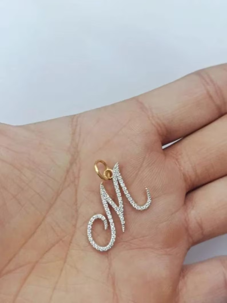 14K Yellow Gold Plated Personalize Initial Pendant 2 Ct Round Simulated Diamond