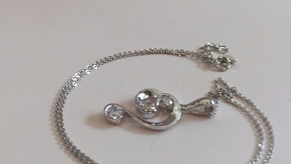 925 STERLING SILVER WAVE SHAPE 3 STONE PENDANT NECKLACE1 CT LAB CREATED DIAMOND