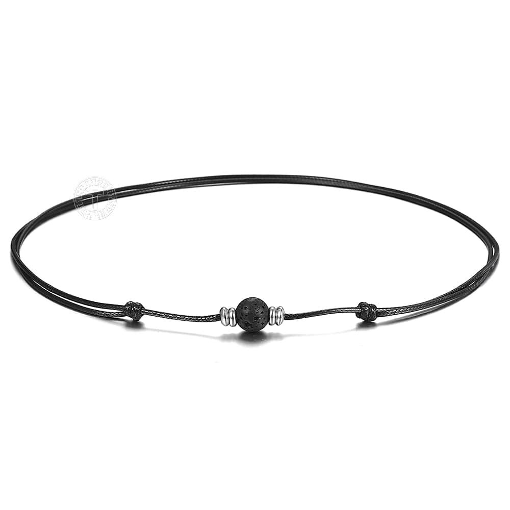 Natural Lava Rock Charm Leather Rope Choker Necklace for Women Men