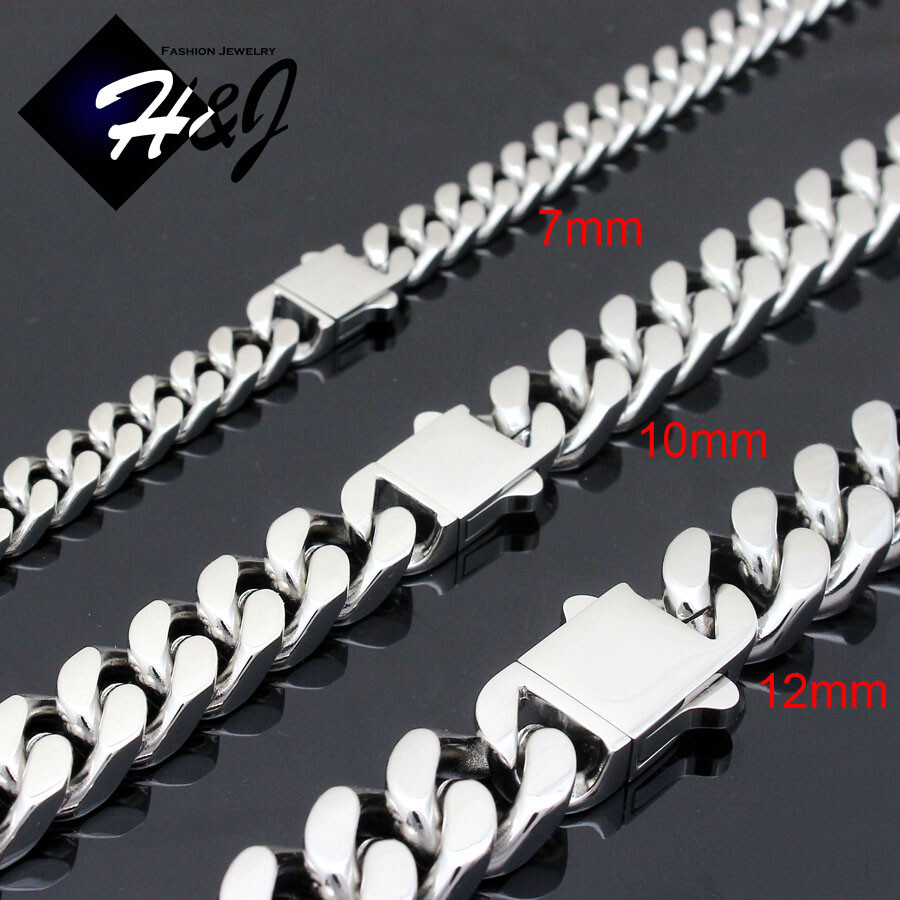 16-40″MEN Stainless Steel 7/10/12mm Silver/Gold Plated Miami Cuban Necklace*N166