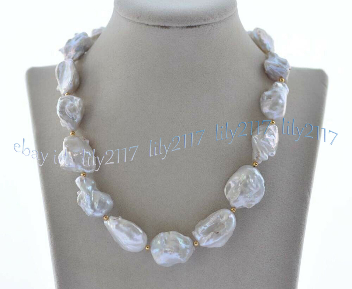 Huge 18-26mm Genuine Natural White Baroque Keshi Reborn Pearl Necklace 16-36”