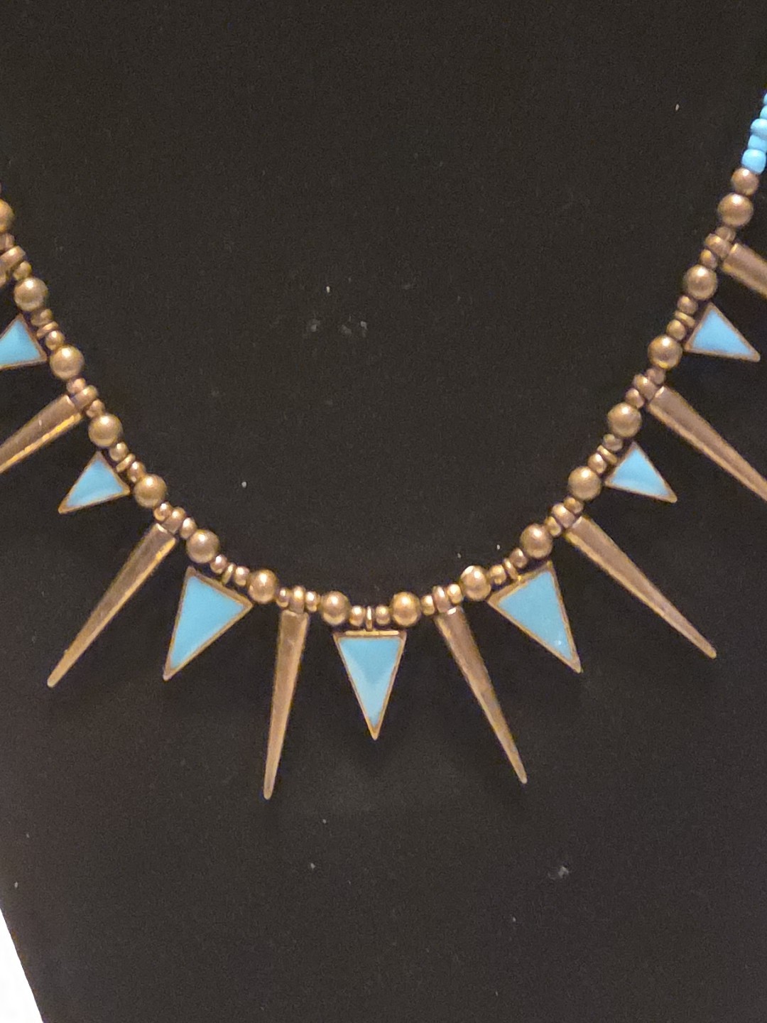 Claires Bronze spike Turquoise Enamel necklace punk goth beaded tribal 17-20”