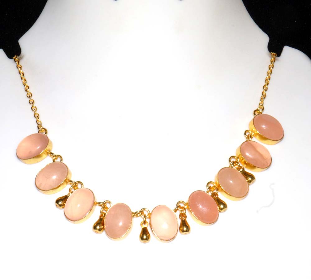 Golden Plated Exclusive Rose Quartz Choker Necklace 18″ Handmade Gift Trendy GW