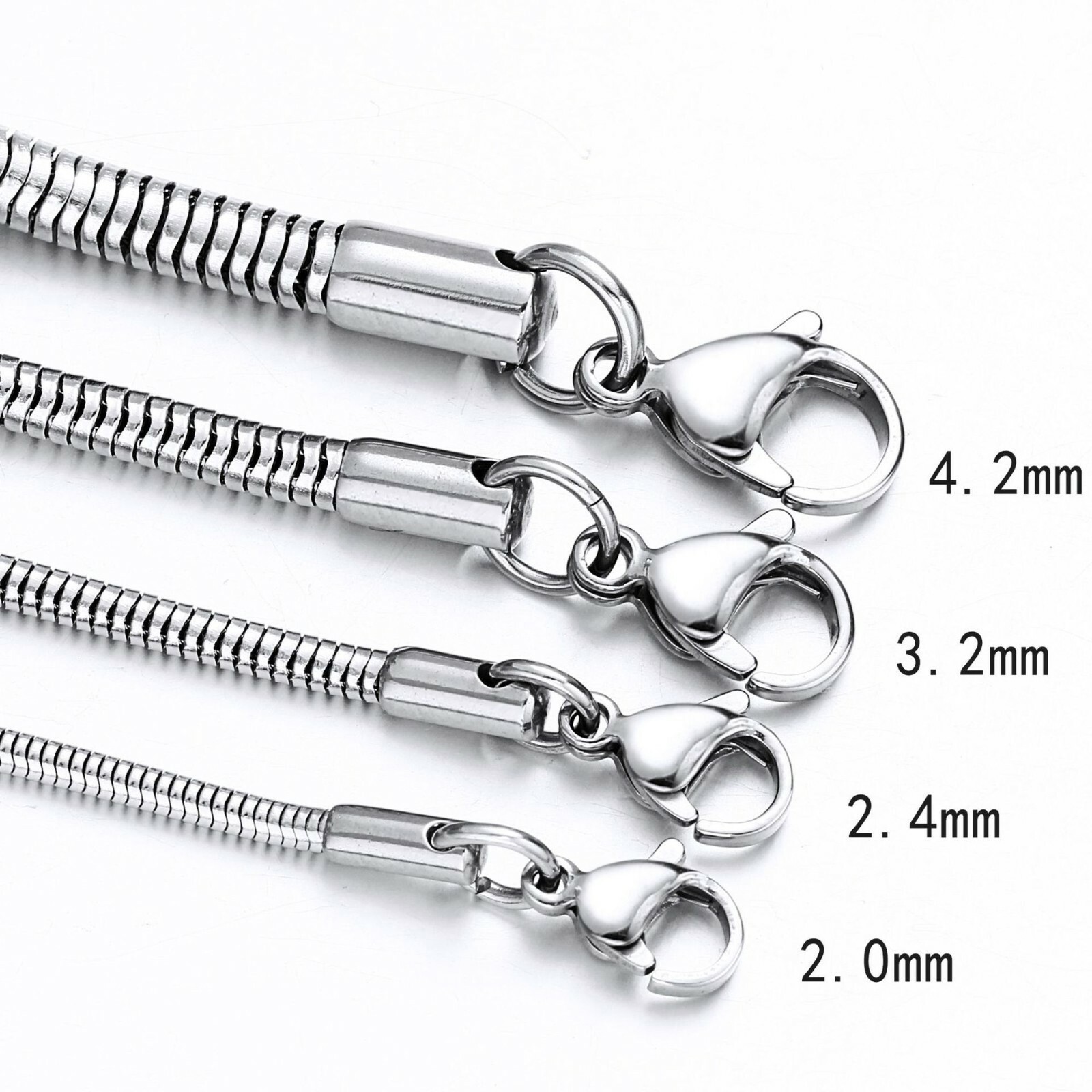 0.9-4.2mm Stainless Steel Men Women Round Snake Chain Necklace 7-24” Chain