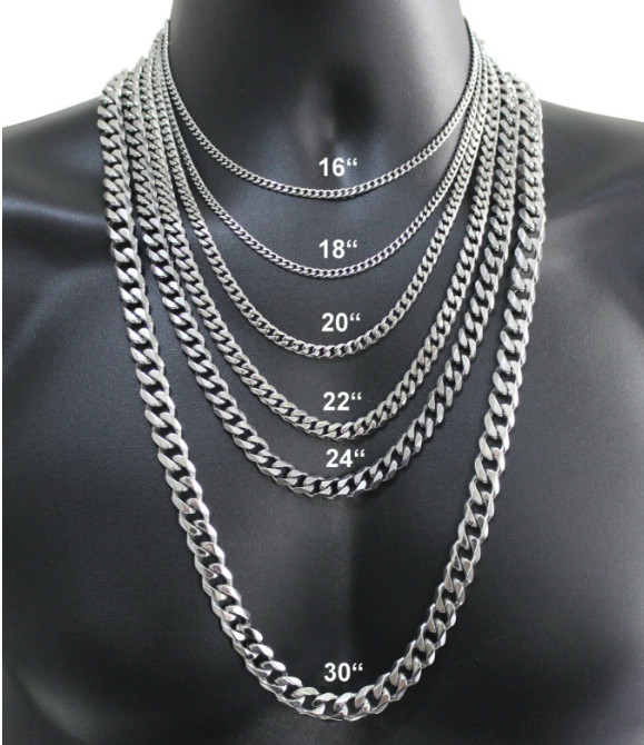 Cuban Chain Mens Necklace Stainless Steel Silver Plated Mens Choker 3/5/7/9/11mm