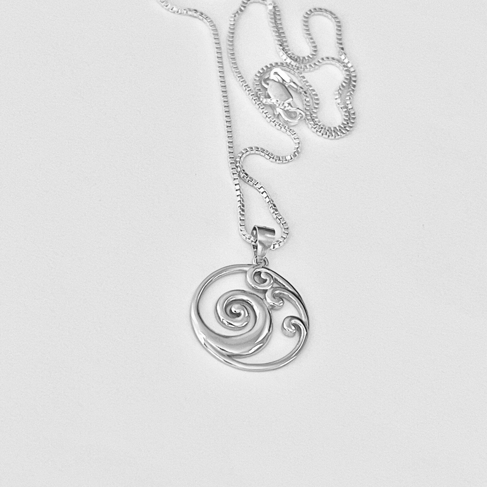 Sterling Silver Round Waves Necklace, Silver Necklaces, Ocean Wave Necklace
