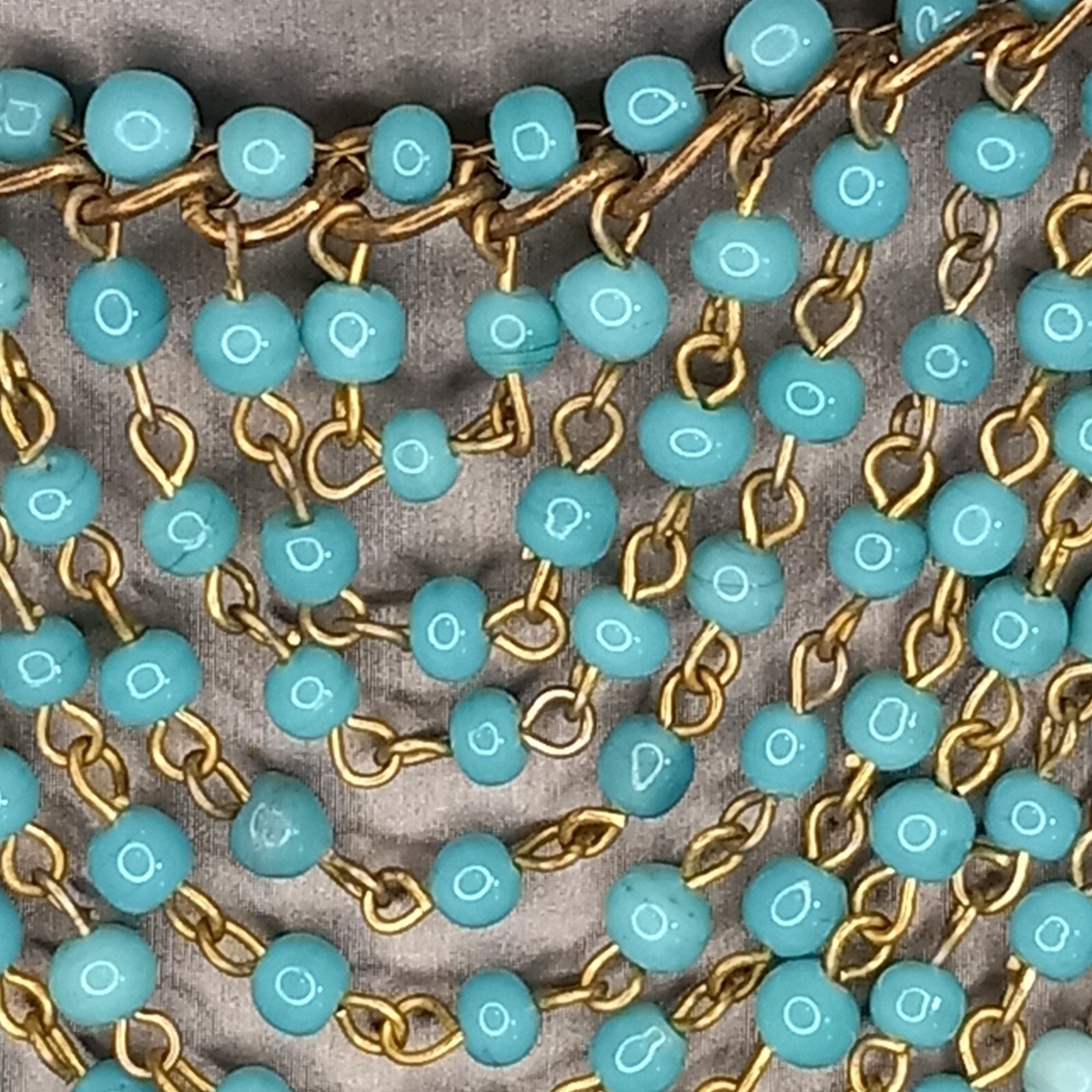 Cleopatra Style Glass Beads Blue Ombre Bib Layered Gold/Brass Tone Necklace