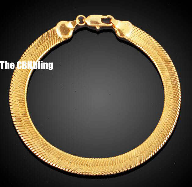 10mm Stainless Steel Flat Herringbone Chain 18K Gold Plated Necklace Bracelet