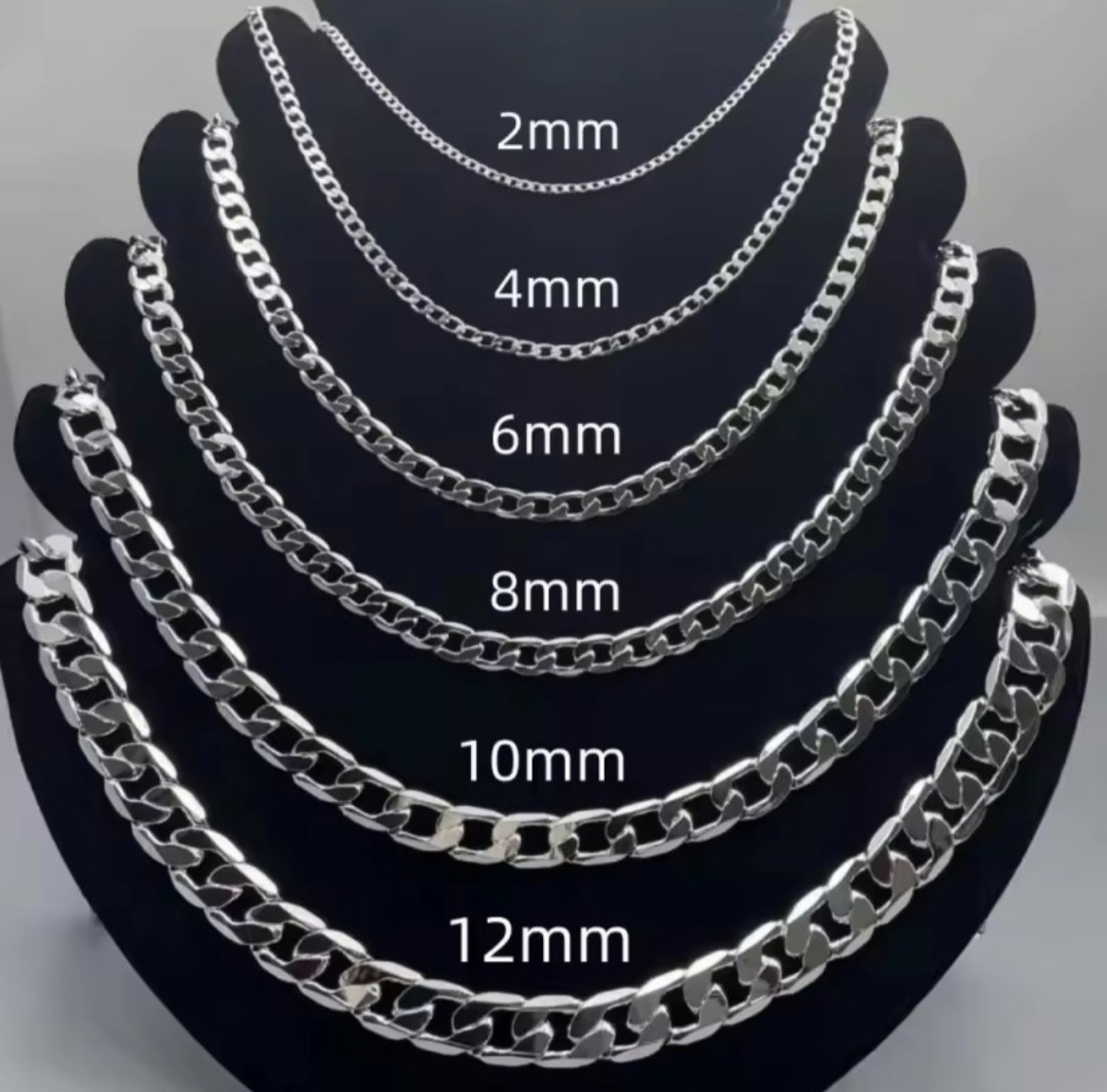925 Sterling Silver 12MM Flat Curb Cuban Link Chain Lobster Clasp For Men/Women