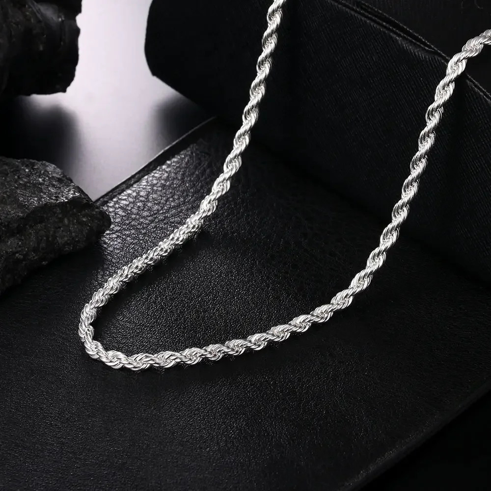 925 Sterling Silver 5/6/8MM 16-30 Inches Rope Chain Necklace For Men Women