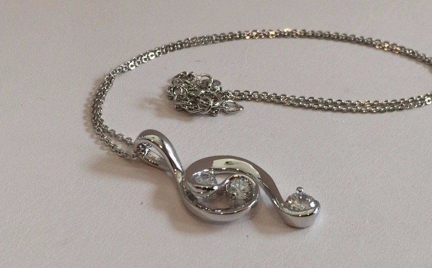 925 STERLING SILVER WAVE SHAPE 3 STONE PENDANT NECKLACE1 CT LAB CREATED DIAMOND