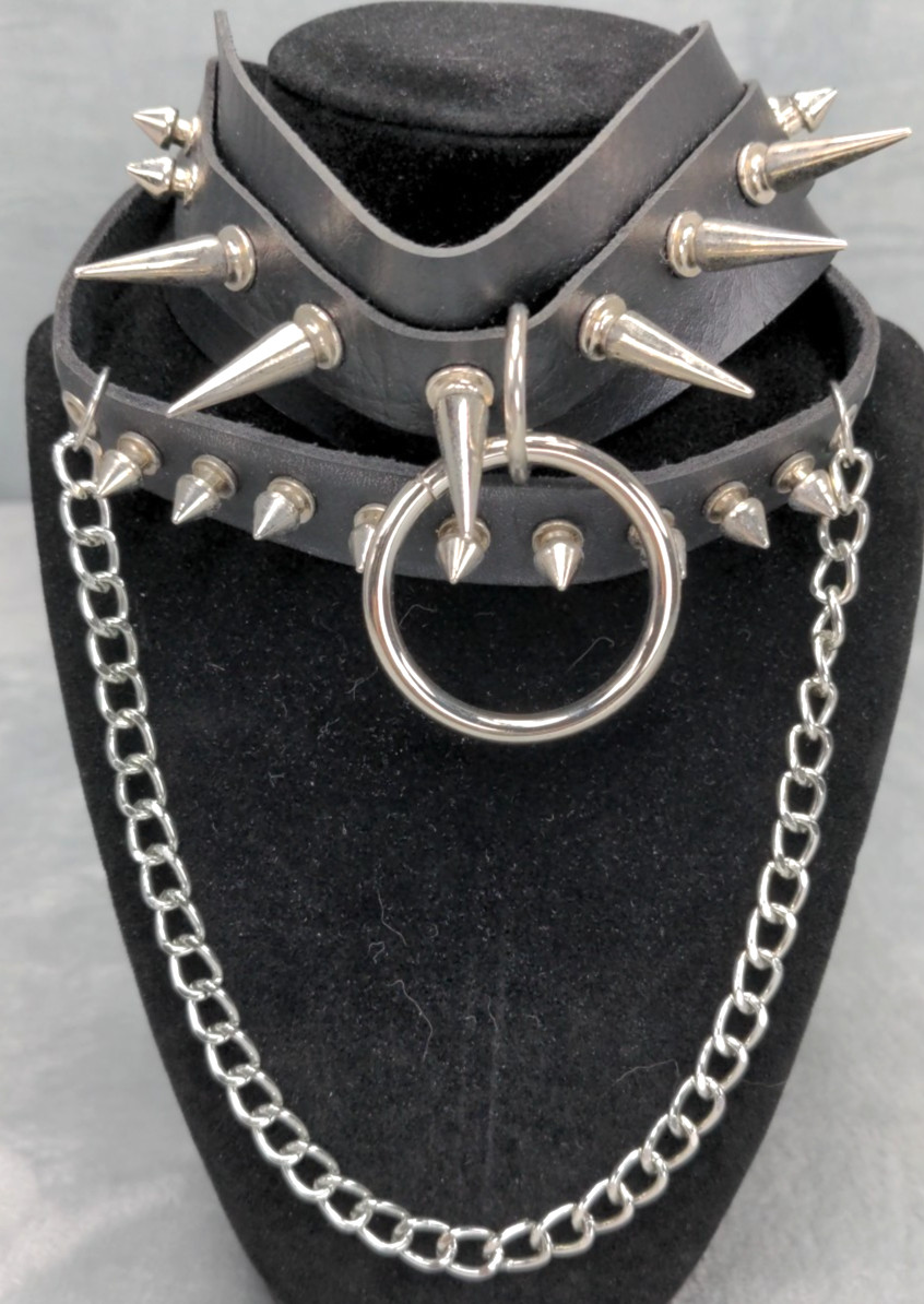 Gothic Spike Necklace Choker Faux Leather Punk Collars Black Emo Lot Of 2