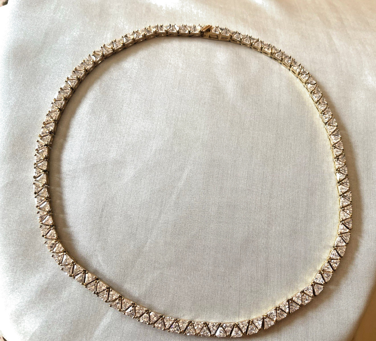 Suzanne Somers Sterling Silver Gold Vermeil Trillion Cut Necklace. 17.5″ Long