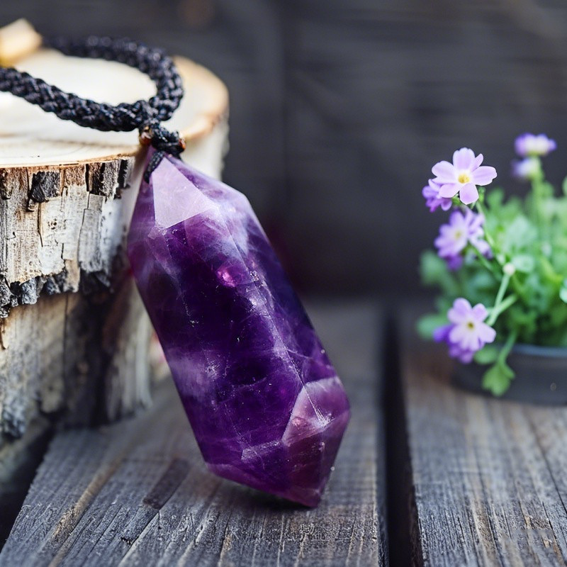 Natural Chevron Amethyst Hexagon Pendant Healing Balance Amulet Unisex Necklace