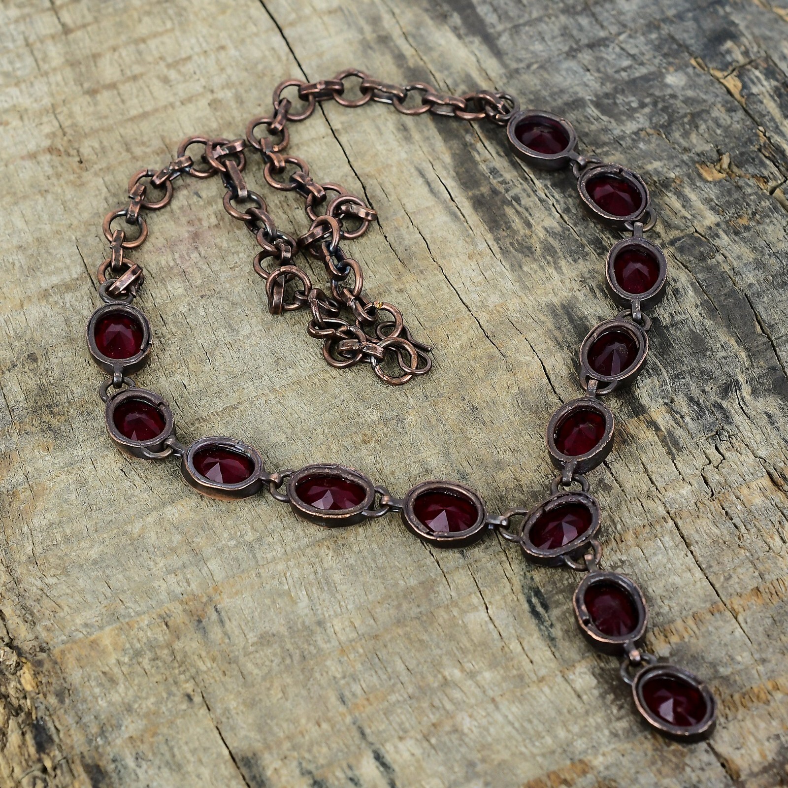 Natural Mozambique Garnet Copper Chain Electroformed Wedding Necklace Jewelry